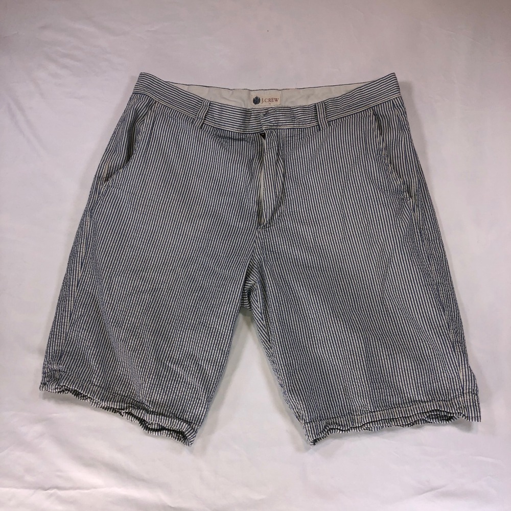 J.Crew Mens Blue White Striped Seersucker Cotton Shorts Size 33